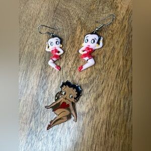 Bb06. Betty Boop Dingley earrings and vintage pin.